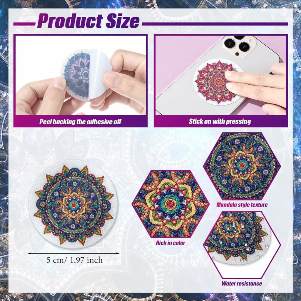 64 Pcs Calm Stickers for Anxiety Sensory Stickers Mandala Textured Sensory Strips Round Tactile Rough Calm Sensory Strips Marble Fidget Adhesives Relief Anxiety Items for Adults Teens Phone (Mandala)