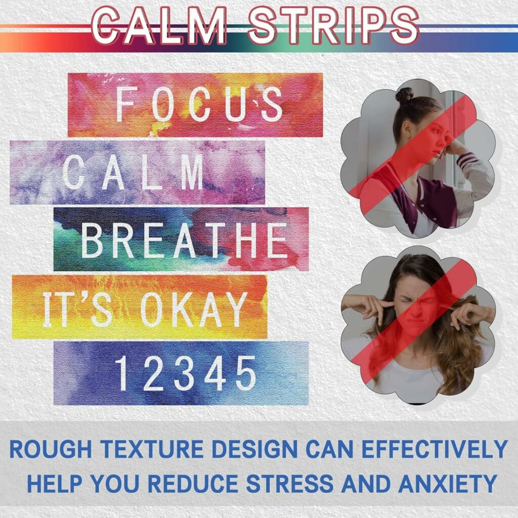 80 Pcs Anxiety Sensory Stickers with Inspirational Quotes Calm Textured Strips Relief Mental Health Stickers School Office Adhesive Sensory Tape Anti Stress Toys for Adults Teens (Watercolor)