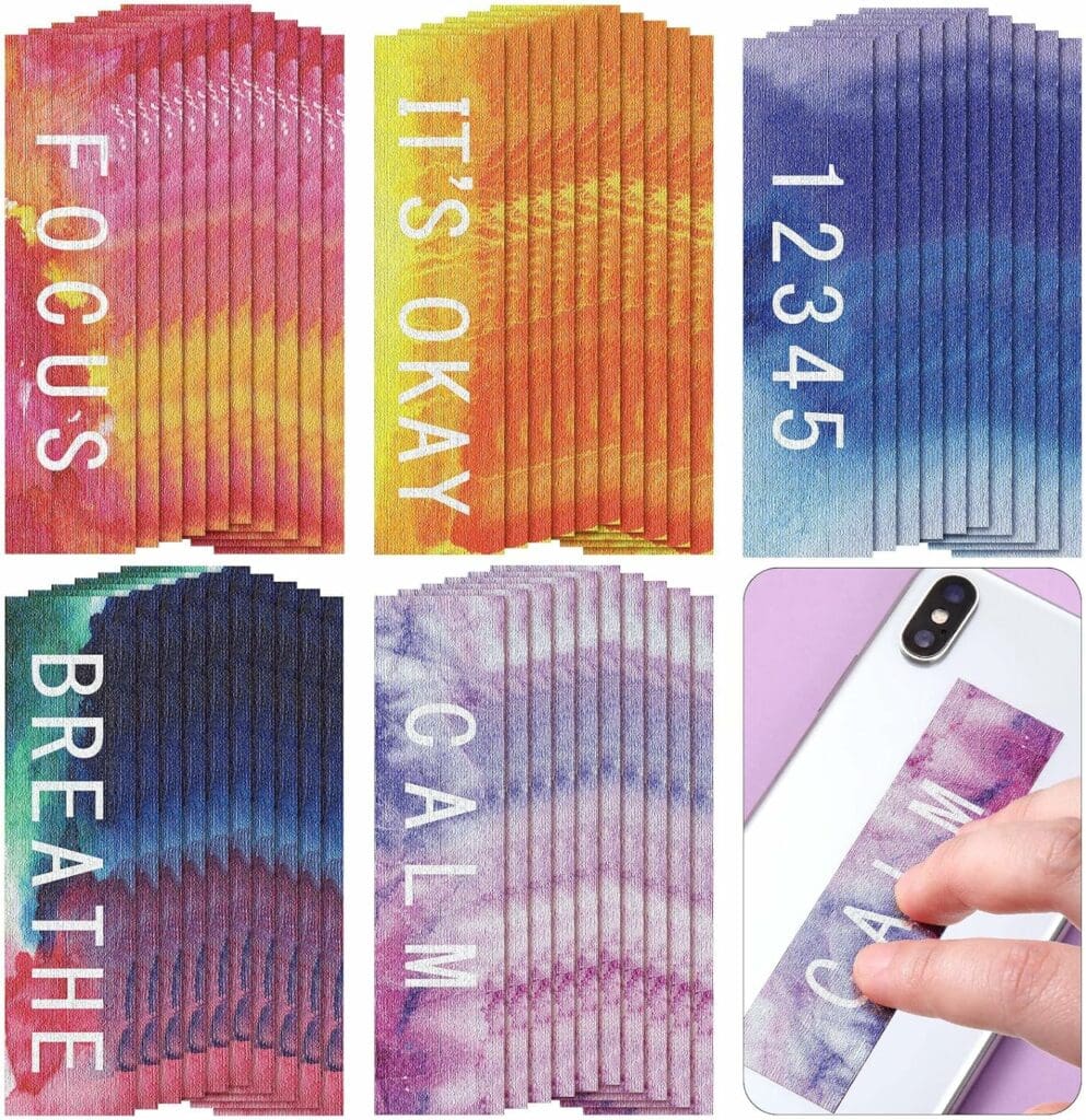 80 Pcs Anxiety Sensory Stickers with Inspirational Quotes Calm Textured Strips Relief Mental Health Stickers School Office Adhesive Sensory Tape Anti Stress Toys for Adults Teens (Watercolor)