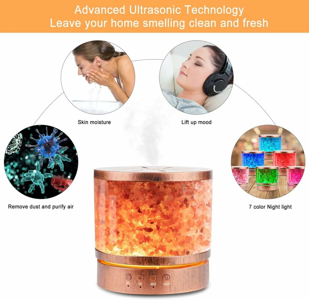 Autumn Rain Essential Oil Diffuser Himalayan Salt Lamp Cool Mist Humidifier 400 ml Ultrasonic Aroma Diffusers Humidifier 7 Colors Changing LED Night Lights Gifts Ideas for Mom