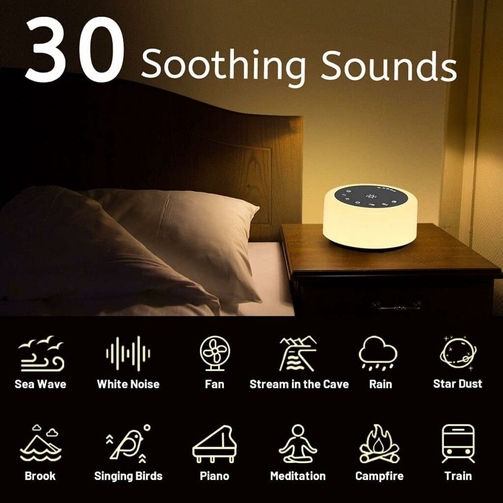 ColourNoise Sound Machine White Noise Machine 12 Colors Night Lights Brown Noise Machine with 30 Soothing Sounds Sleep Sound Machine with 5 Timers Portable for Home Travel and Office(Black)