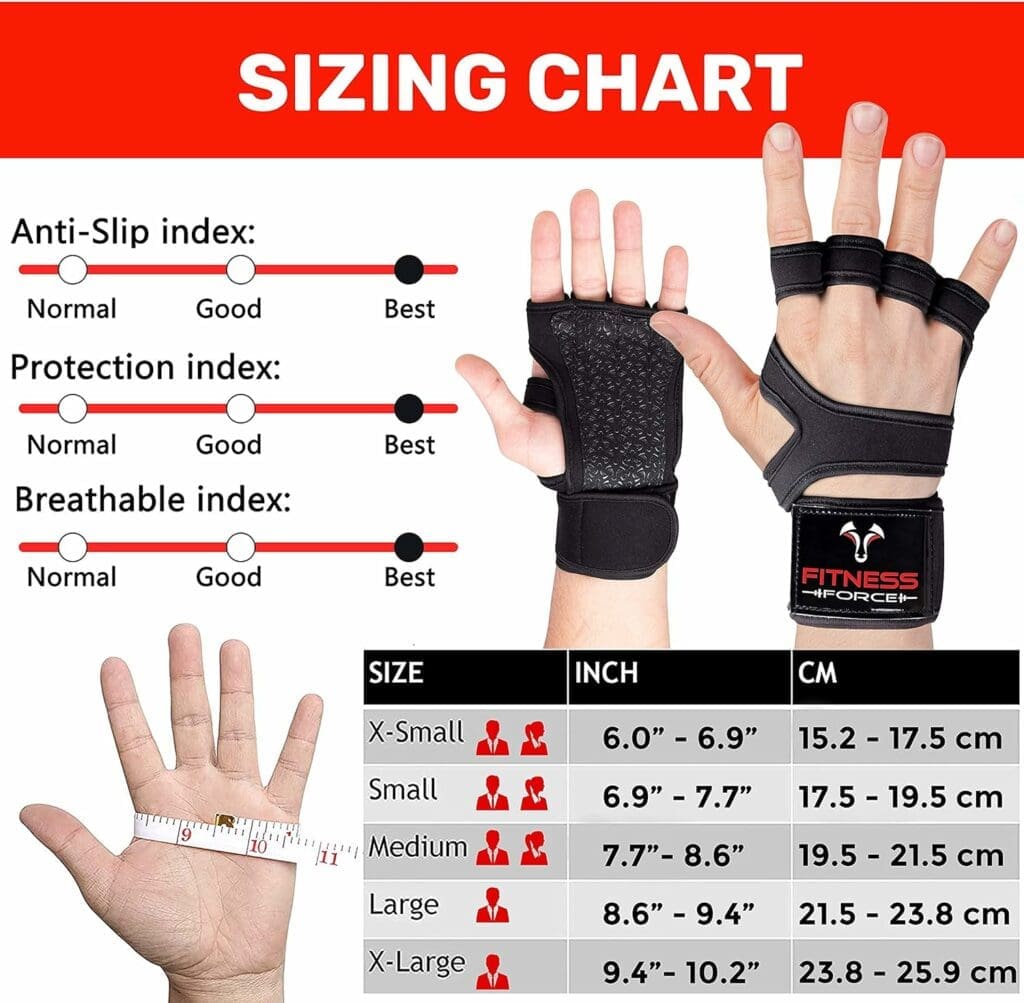 FITNESS FORCE Ventilated Gym Gloves for Men with Built-in Wrist Support for Workouts Weightlifting Gloves Workout Gloves for Women