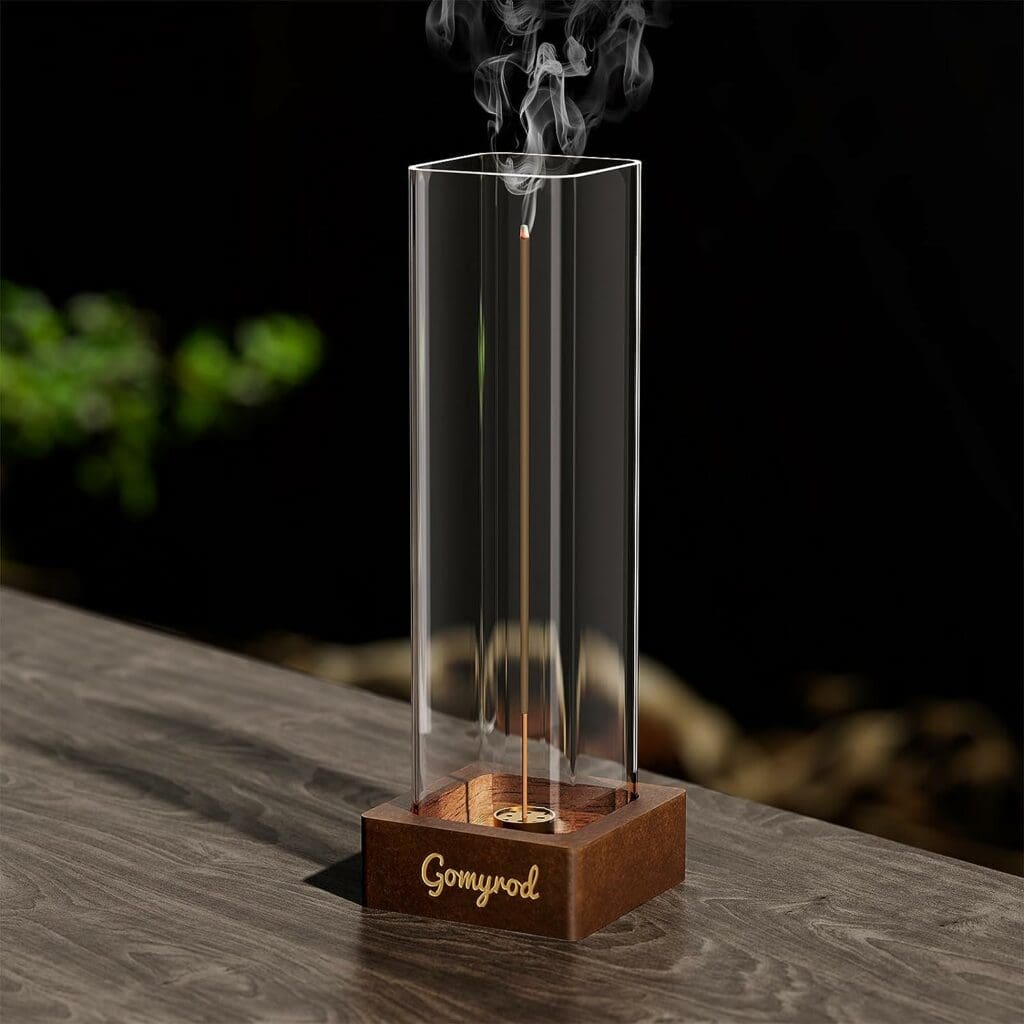 Gomyrod Premium Incense Holder for Sticks | Elegant Ash Catcher with Removable Glass | 9-Hole Design for Various Incense | Easy to Clean | Perfect for Meditation, Yoga, and Home Decor