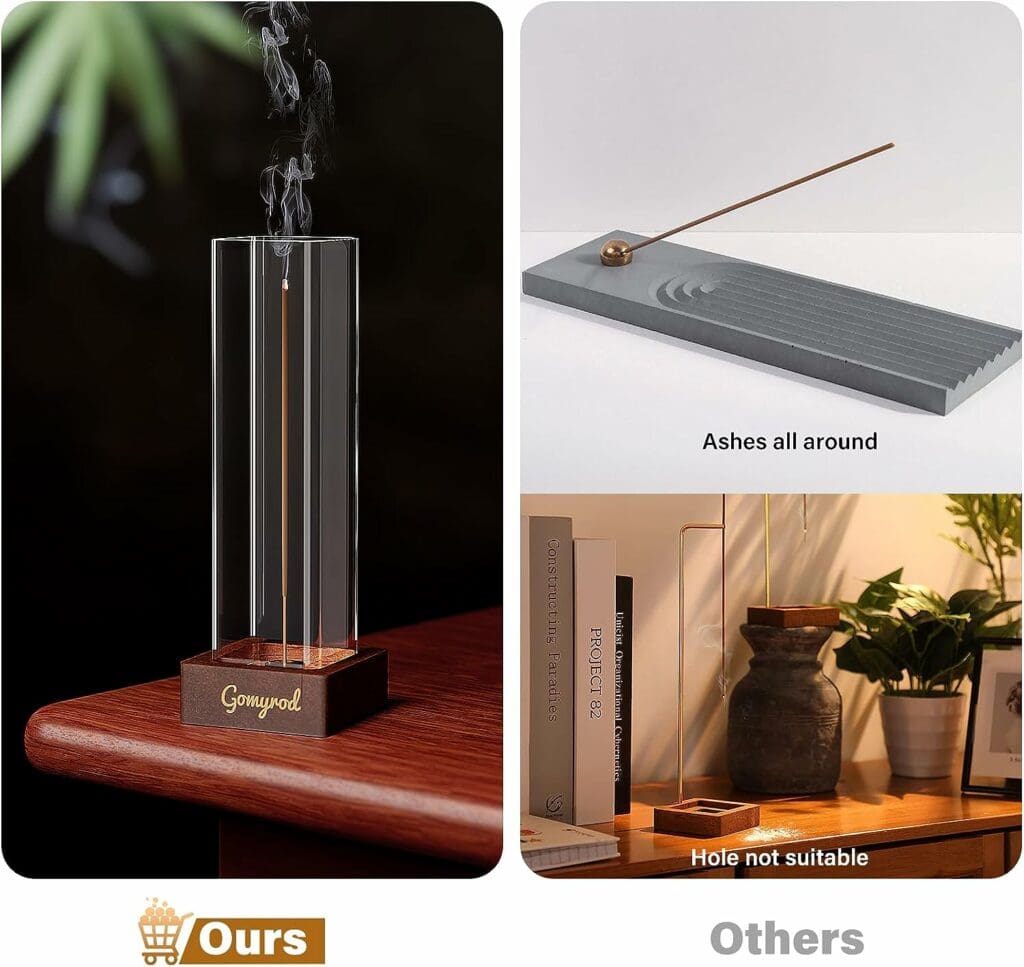 Gomyrod Premium Incense Holder for Sticks | Elegant Ash Catcher with Removable Glass | 9-Hole Design for Various Incense | Easy to Clean | Perfect for Meditation, Yoga, and Home Decor