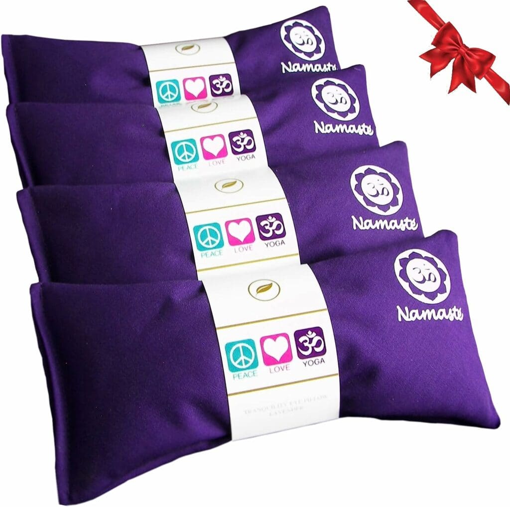 Happy Wraps Namaste Yoga Eye Pillows - Lavender Eye Pillows for Yoga - Weighted Aromatherapy Eye Pillow Mask for Yoga - Stress Relief and Relaxation Gifts Hot Cold Therapy - Set of 4 - Purple Cotton