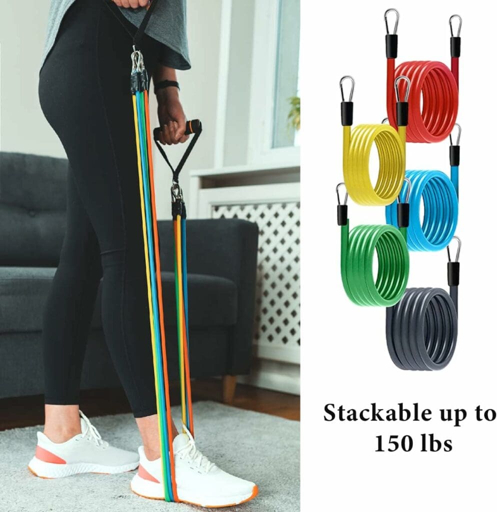 Home Spirit, 12 Minute Toning Gym Resistance Band, Workout Bands, Fitness Bands and Elastic Band Set, Gym Accessories for Women and Men, Stackable up to 150lbs Strength Training Equipment for Home Gym