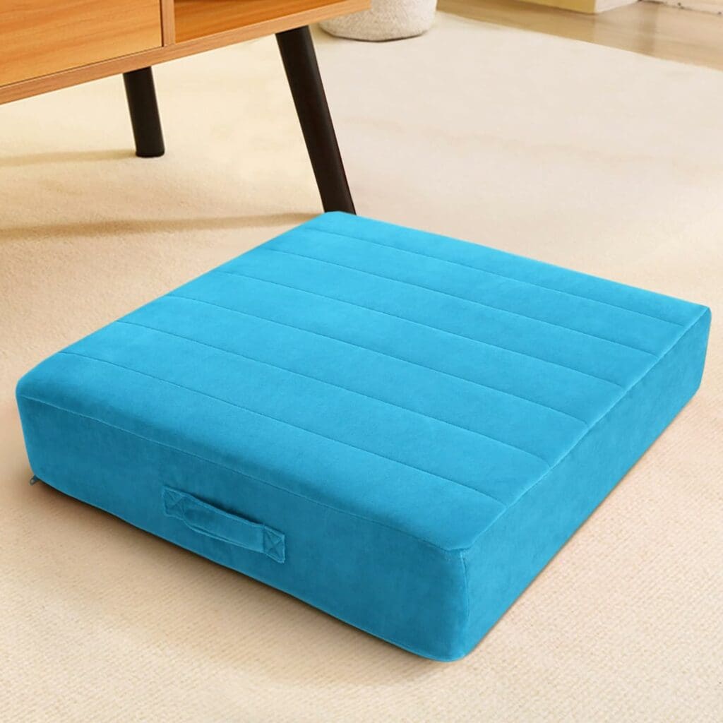 MeMoreCool Square Floor Pillow Seating for Adults Kids, Large Meditation Cushion Floor Pillow with Thick Foam  Soft Tufted Cover, Washable Big Pillow Seat Floor Cushion for Sitting Yoga 22 Blue