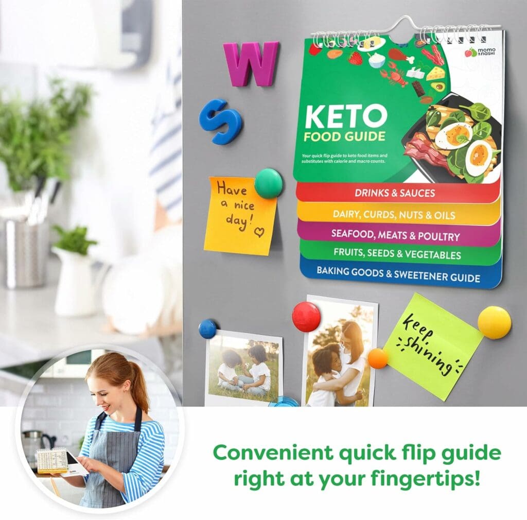 Momo  Nashi Keto Cheat Sheet Magnets Booklet - Keto Diet for Beginners  Dummies Kit - Magnetic Keto Food List Planning Tool Chart Weight Loss, Low Carb Ketogenic Meal Plan, Baking, Recipes Guide
