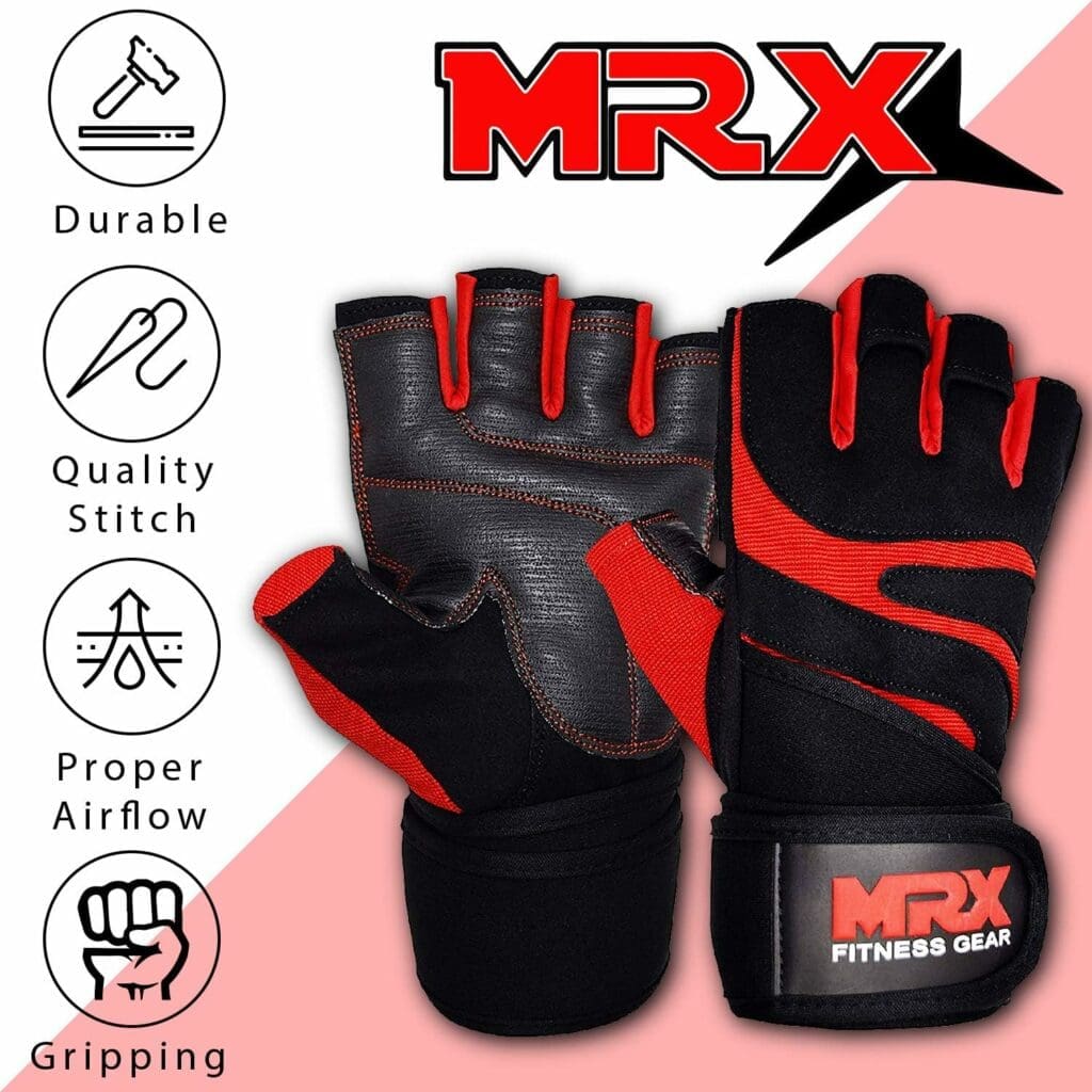 MRX Weightlifting Gloves for Men Workout Gloves Mens Wrist Support Lifting Gloves Male Gym Gloves | Workout Gym Accessories for Men Weight Lifting Fingerless Gym Exercise for Powerlifting