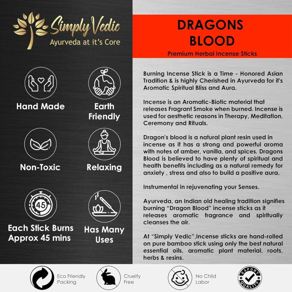 Simply Vedic Dragons Blood Incense Sticks 250-Grams (Approx 135 Premium Incense Stick + Incense Holder)| Lasts 60-Minutes, Ideal for Meditation, Yoga, Spiritual Healing, Prayers, Aromatherapy