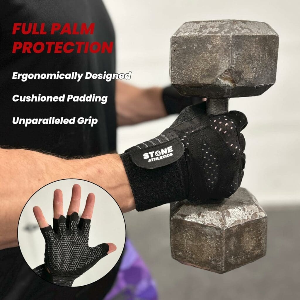 Stone Weightlifting Gloves for Gym Men  Women with Wrist Wrap Support, Full Palm Protection and Ventilation, Ideal for Training, Fitness, Hanging and Pull-Ups in The Gym