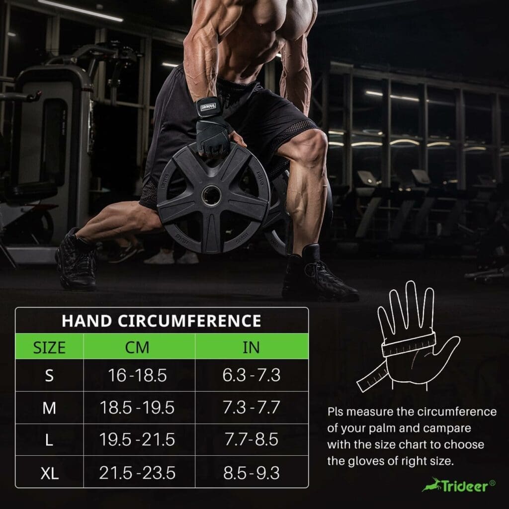Trideer Padded Workout Gloves for Men - Gym Weight Lifting Gloves with Wrist Wrap Support, Full Palm Protection  Extra Grips for Weightlifting, Exercise, Cross Training, Fitness, Pull-up