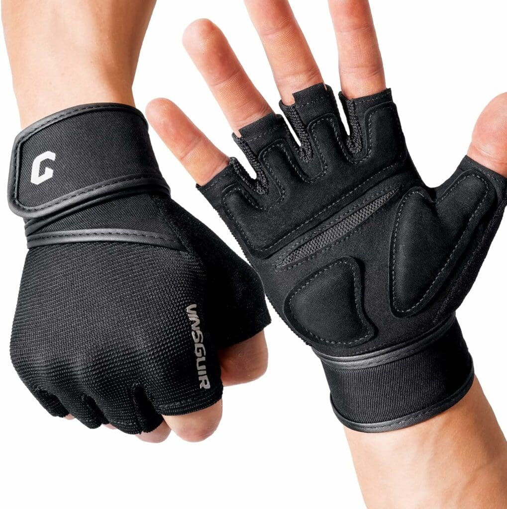 VINSGUIR Padded Weight Lifting Gloves with Wrist Support, Fingerless Grip Workout Gloves for Men and Women, Gym Gloves for Exercise, Weightlifting, Cycling, Pull ups, Rowing, and Climbing