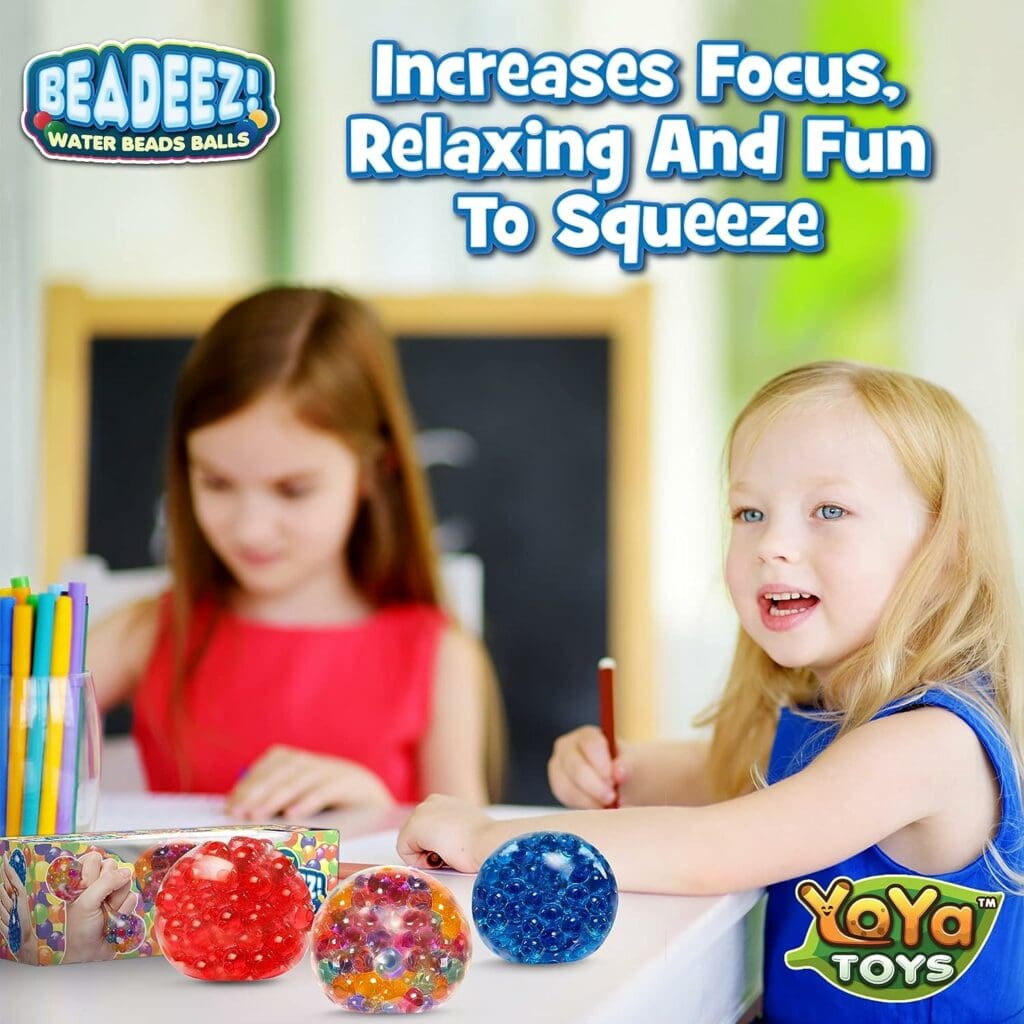 YoYa Toys Beadeez Squeeze Balls - Squishy Stress Relief Balls with Water Beads - Colorful Sensory Fidget Toys for Kids and Adults - Fun, Calming, Increase Focus, Great for ADHD, Autism - (3 Pack)