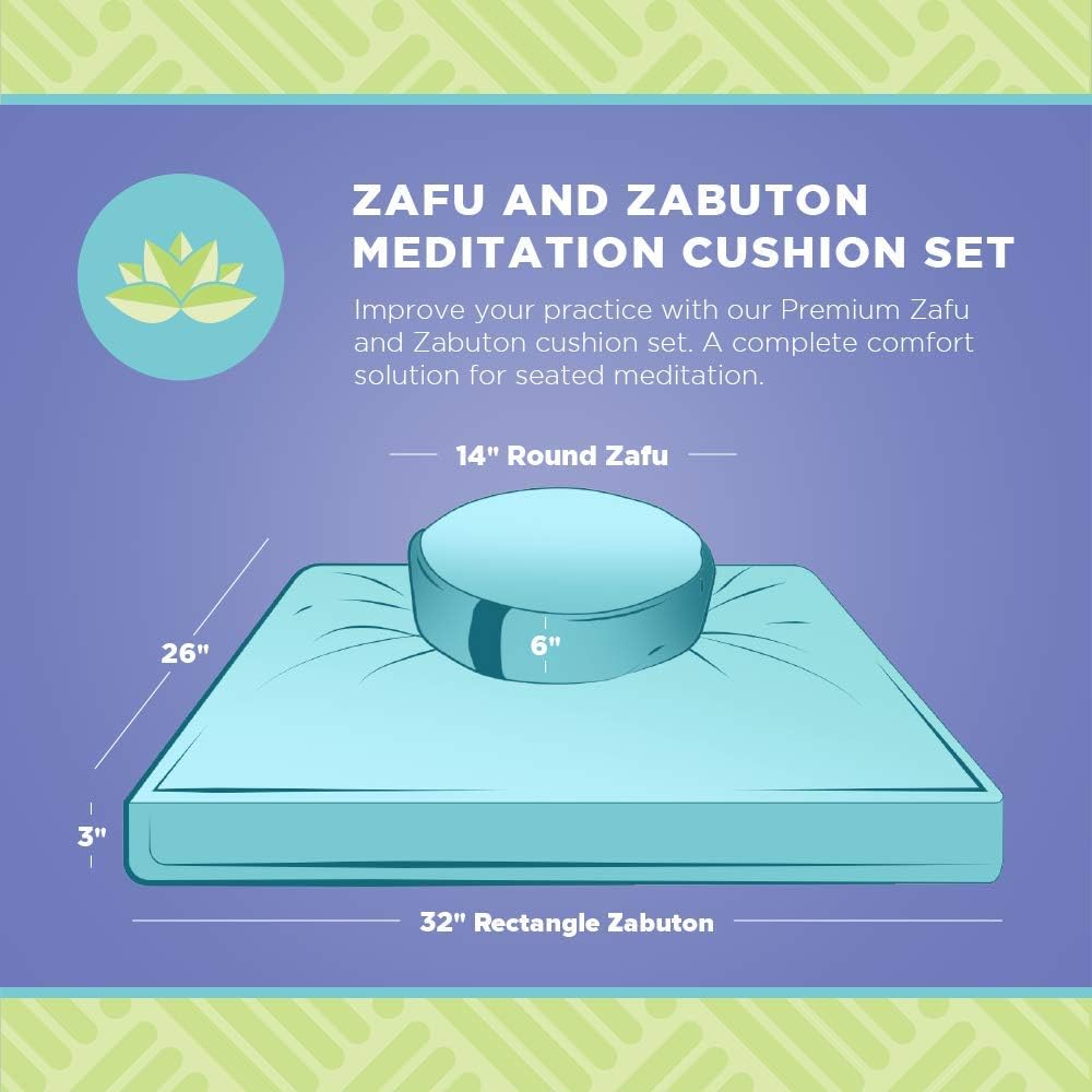 Bean Products Zafu  Zabuton Meditation Cushion Set - Round  XL Oval - Handcrafted in The USA with Organic Materials - Removable Covers for Easy Cleaning