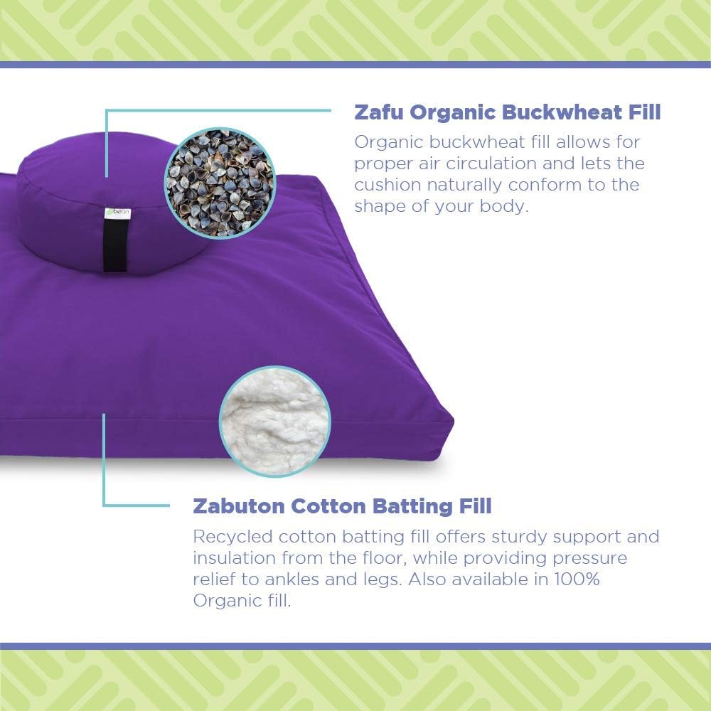 Bean Products Zafu  Zabuton Meditation Cushion Set - Round  XL Oval - Handcrafted in The USA with Organic Materials - Removable Covers for Easy Cleaning