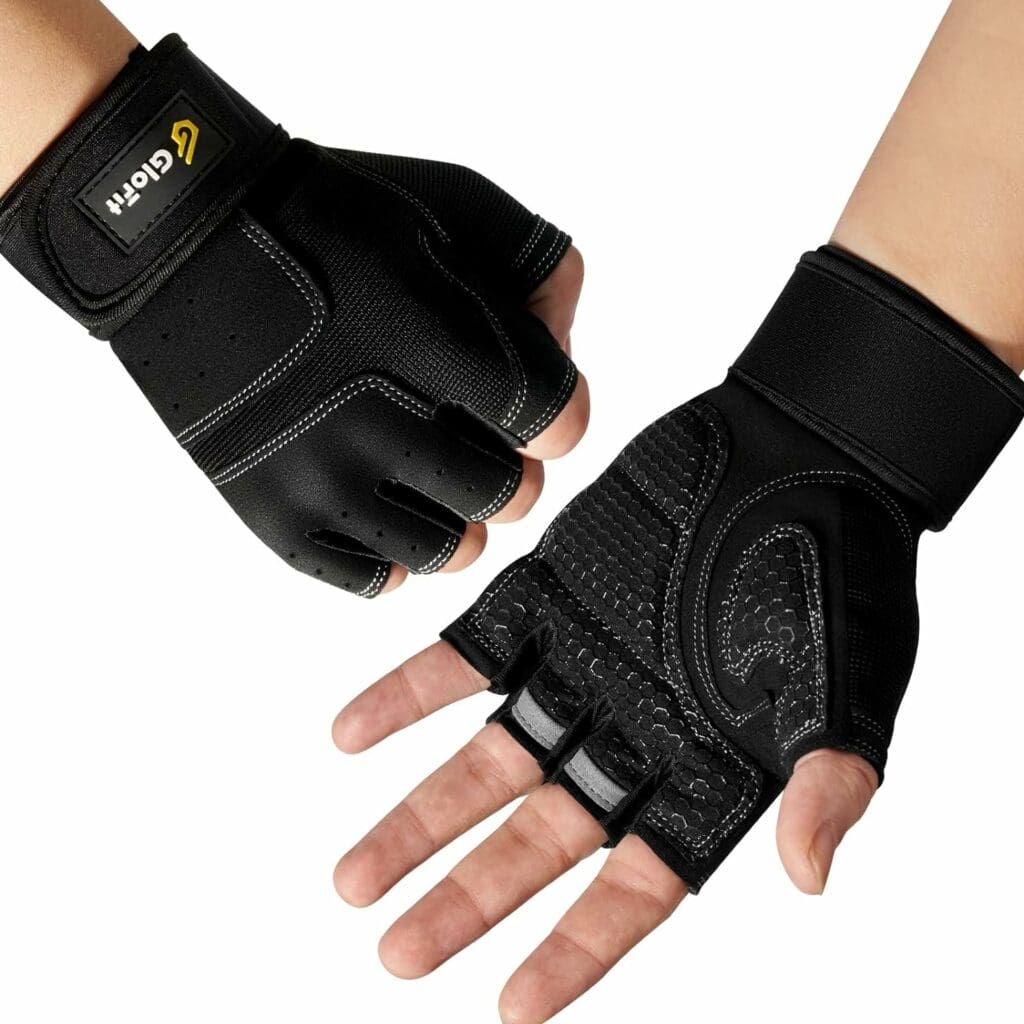 Glofit Workout Gloves with Wrist Wrap Support for Women  Men, Weight Lifting Gloves Fingerless Gym Gloves for Cycling, Training, Push-up