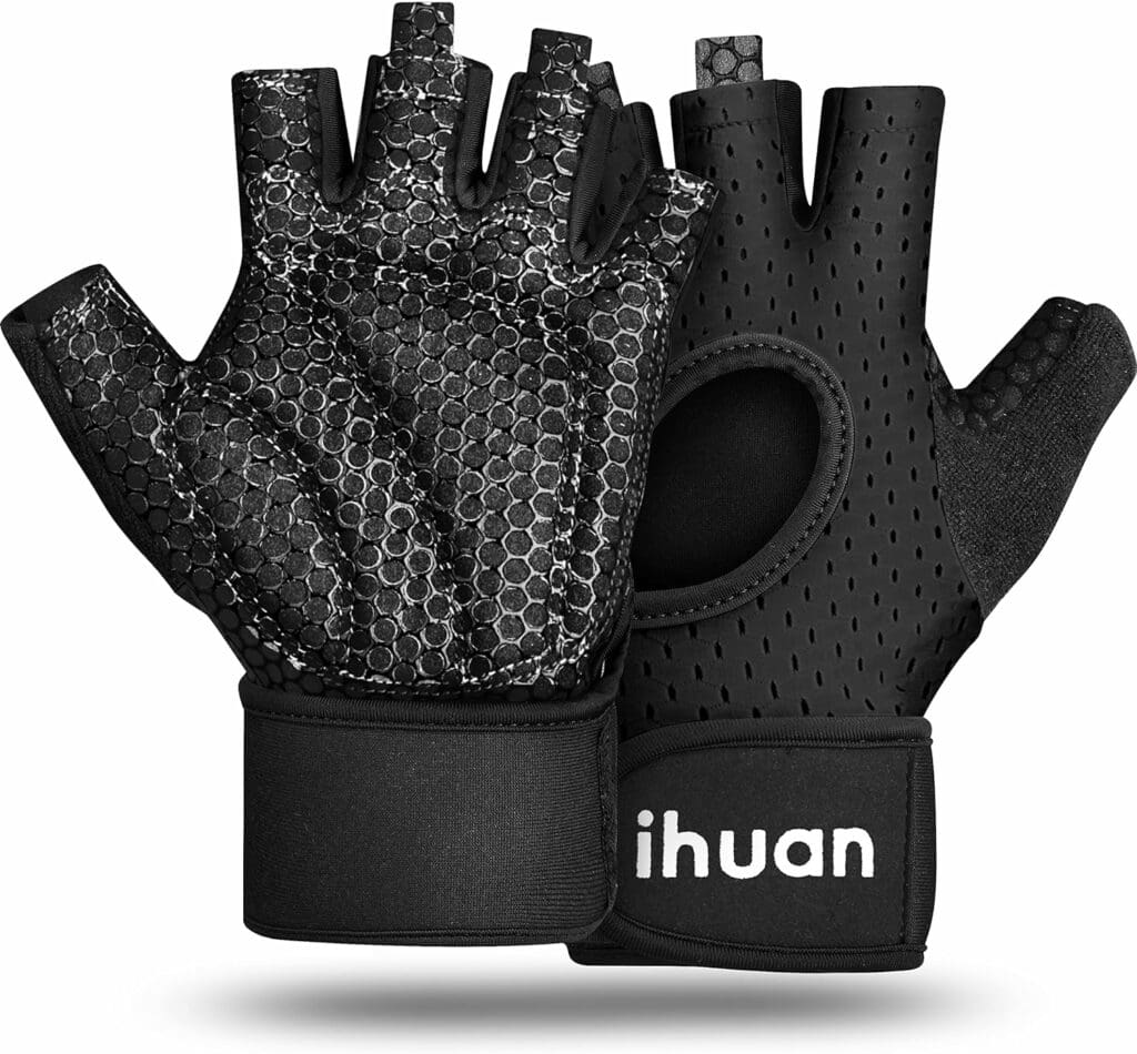 ihuan Breathable Weight Lifting Gloves: Fingerless Workout Gym Gloves with Wrist Support | Enhance Palm Protection | Extra Grip for Fitness | Lifting | Training | Rowing | Pull-ups