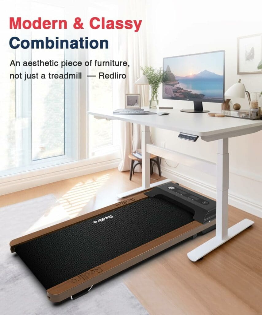 Redliro Walking Pad Treadmill Under Desk, Wood 300 lb Capacity Sports Equipment with Remote Control LED Display, Compact Portable Walking Machine for Office  Home Use