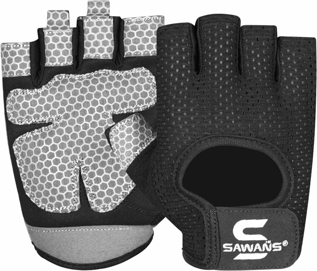 SAWANS Workout Gloves for Men and Women Weight Lifting Gloves Gym Fitness Exercise Cycling Pull ups Microfiber Lightweight Breathable Non-Slip Silicone Padded Palm Grip Protection